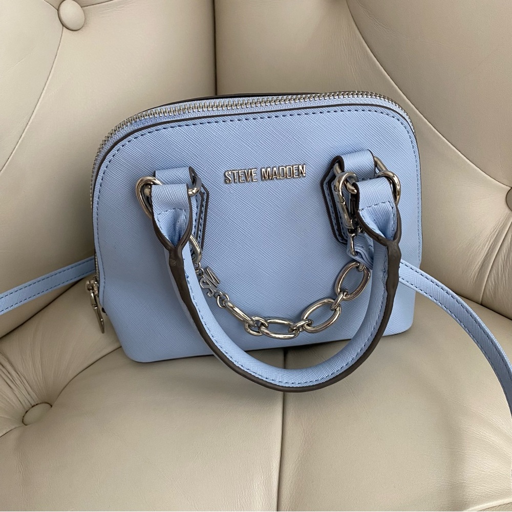 Steve Madden BFAITH Mini Crossbody Bag – Periwinkle Blue, Silver Chain, Like New